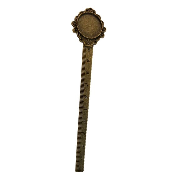 Metal Bookmark Ruler 10cm DIY Craft Antique Bronze Finish With .75 Inch Cabochon - Picture 4 of 7